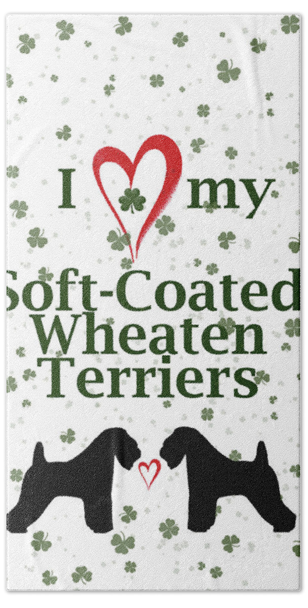 Wheaten Terriers Hand Towel featuring the digital art I love my Soft Coated Wheaten Terriers by Rebecca Cozart