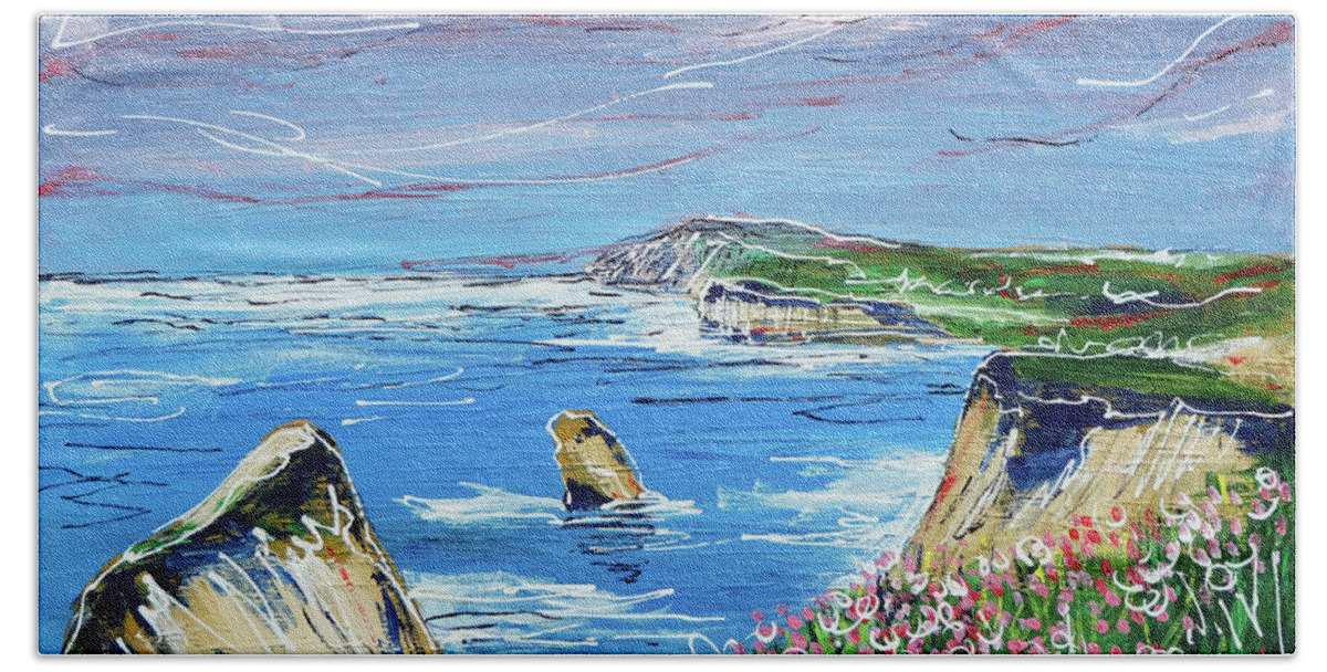 Isle Of Wight Bath Towel featuring the painting I Love Wight by Laura Hol Art