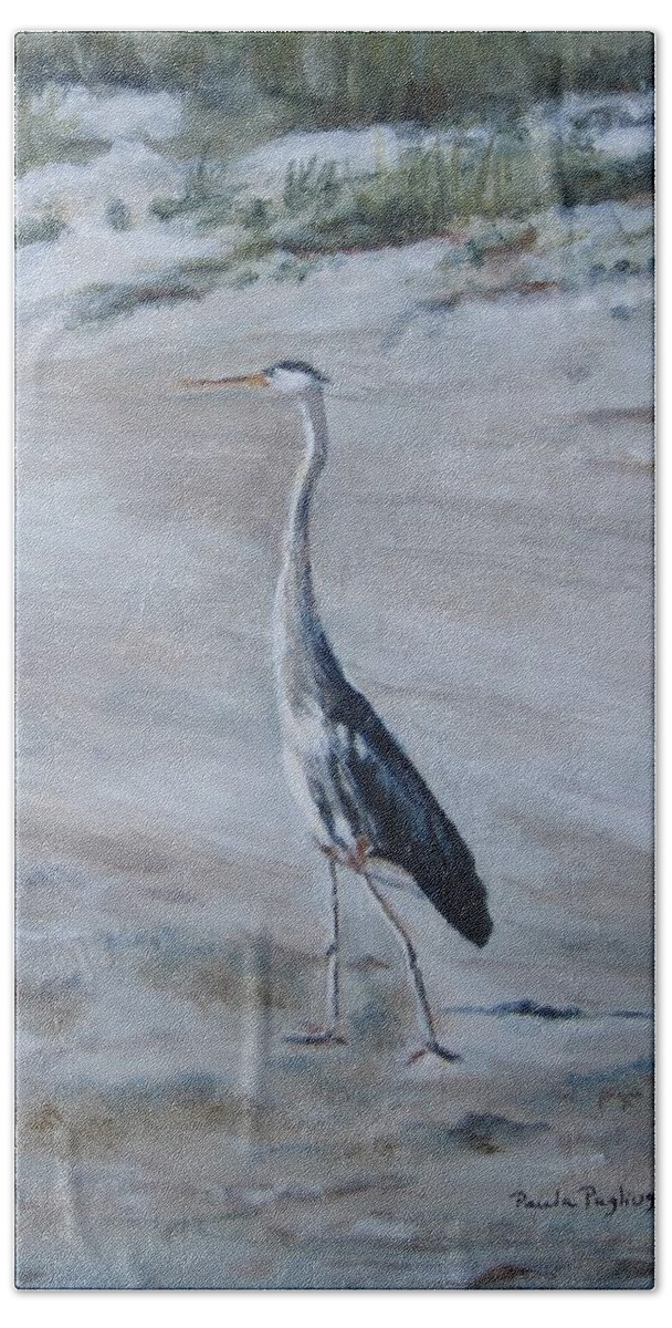 Blue Heron Bath Towel featuring the painting I Need My Space by Paula Pagliughi