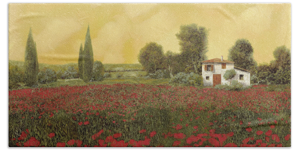 Summer Bath Sheet featuring the painting La Calda Estate E I Suoi Papaveri by Guido Borelli
