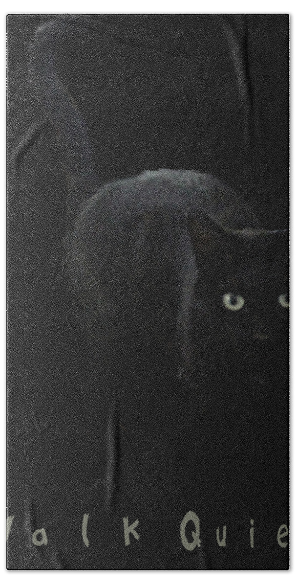 Blackcat Hand Towel featuring the digital art I Walk Quietly by April Burton