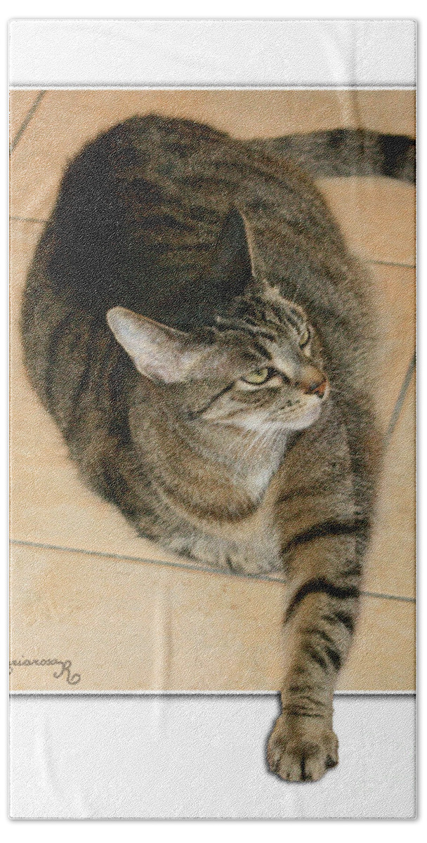 Fauna Cat Bath Towel featuring the photograph I Was Here First, OK? by Mariarosa Rockefeller