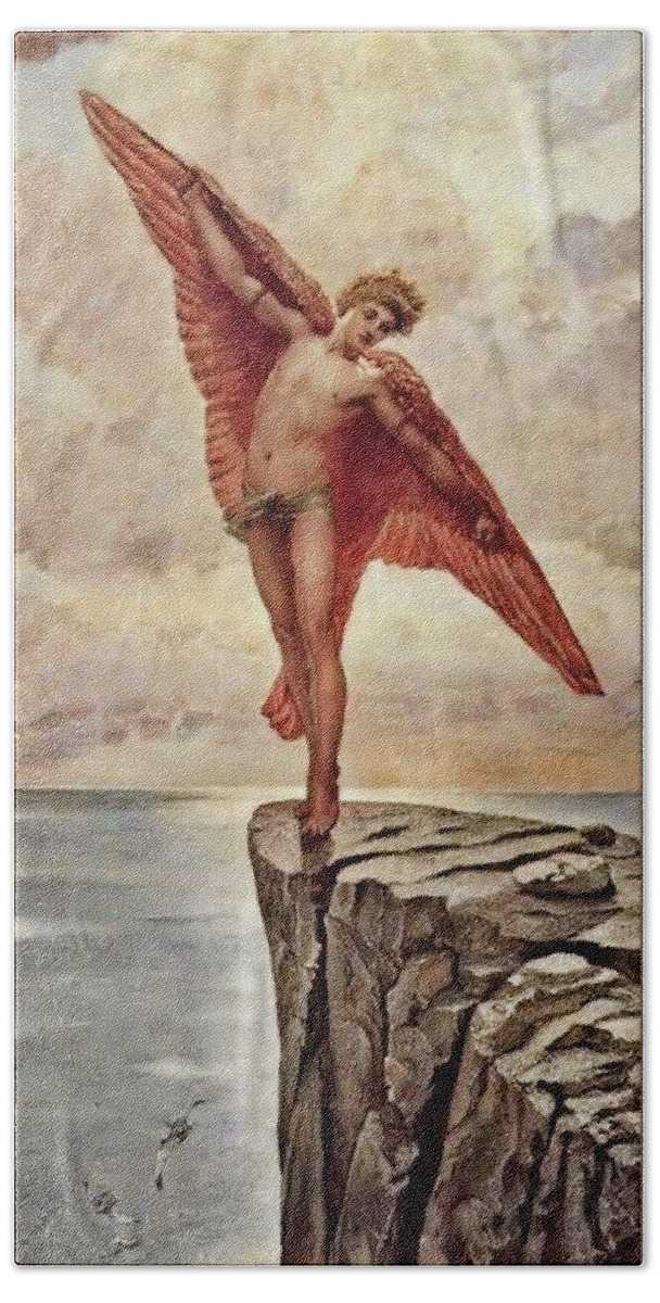 William Blake Richmond Bath Towel featuring the painting Icarus by Richmond by William Blake Richmond