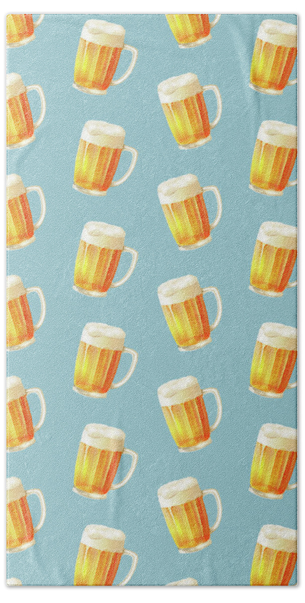Beer Hand Towel featuring the painting Ice Cold Beer Pattern by Little Bunny Sunshine