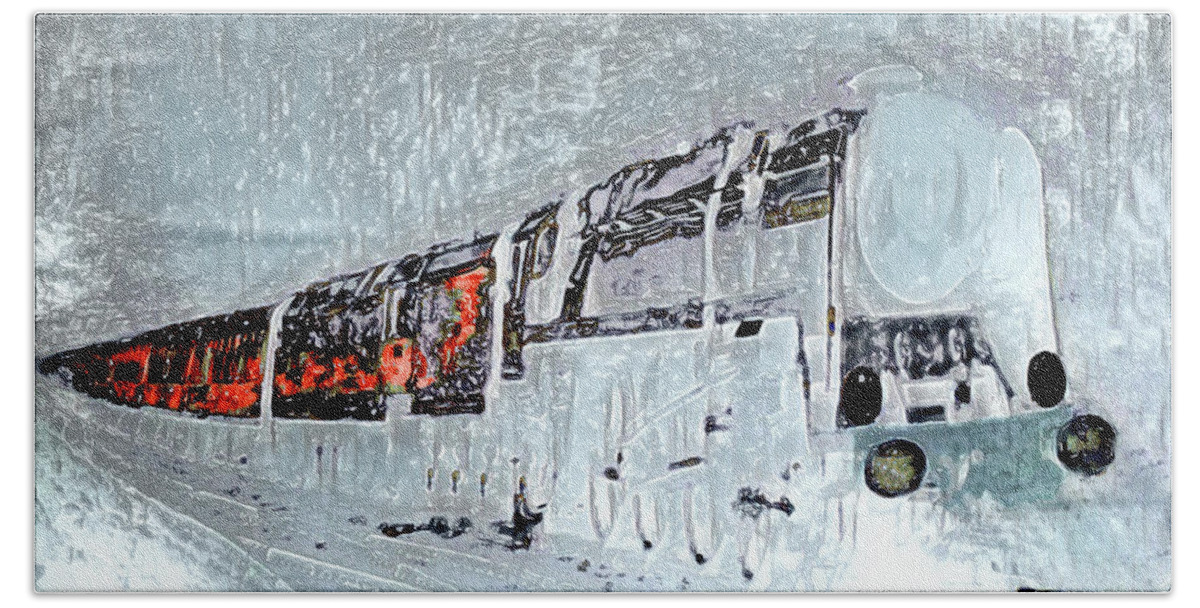 Train Bath Towel featuring the mixed media Ice Queen Express by Pennie McCracken