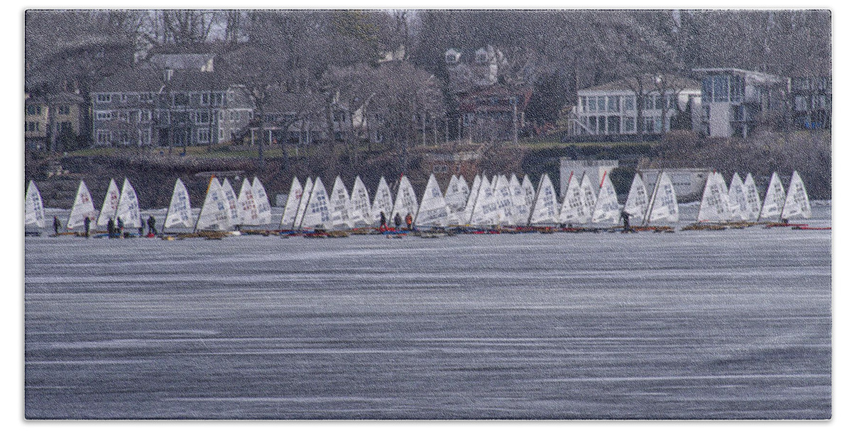Ice Boats Hand Towel featuring the photograph Ice sailing - Madison - Wisconsin by Steven Ralser