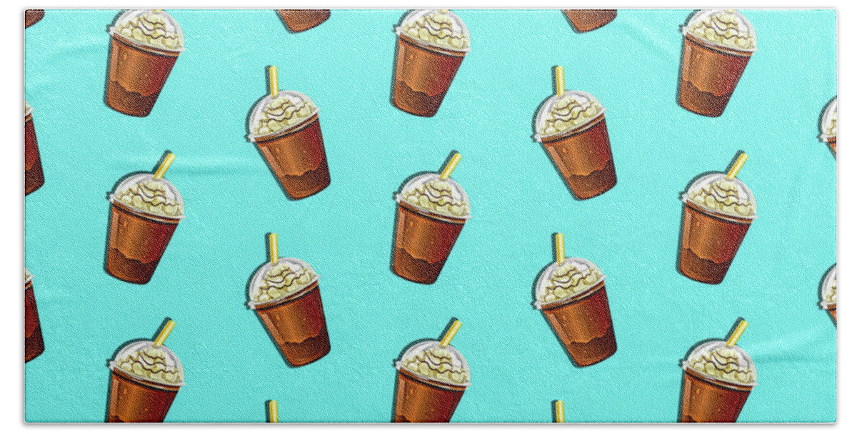 Coffee Hand Towel featuring the painting Iced Coffee To Go Pattern by Little Bunny Sunshine
