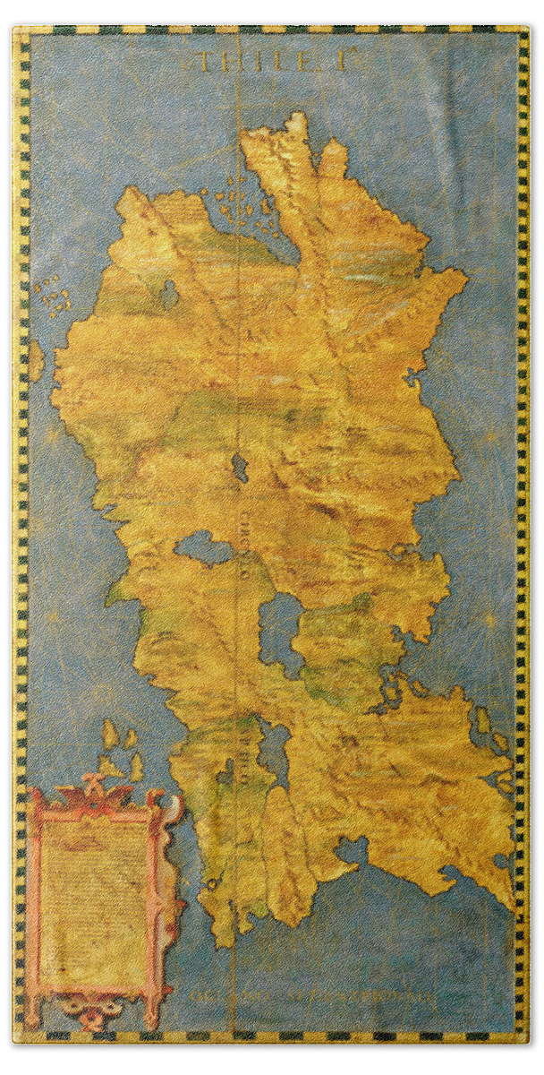 Map Bath Towel featuring the painting Iceland by Italian painter of the 16th century