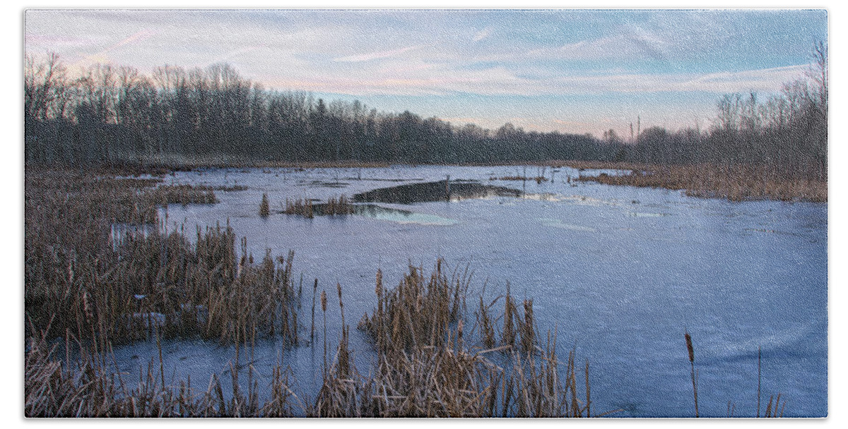 Orange County Land Trust Bath Towel featuring the photograph Icy Glazed Wetlands by Angelo Marcialis