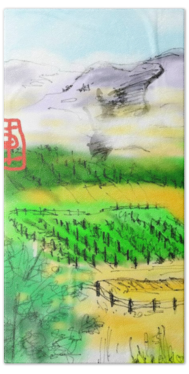 Idaho. Landscape. Vineyard Hand Towel featuring the digital art IDAHO vineyard by Debbi Saccomanno Chan