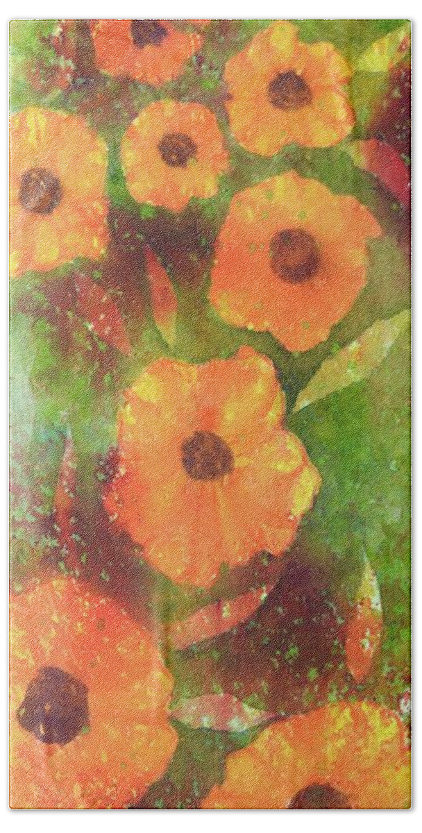  Hand Towel featuring the painting If I Were a Flower I'd Be a Sunflower by Barrie Stark