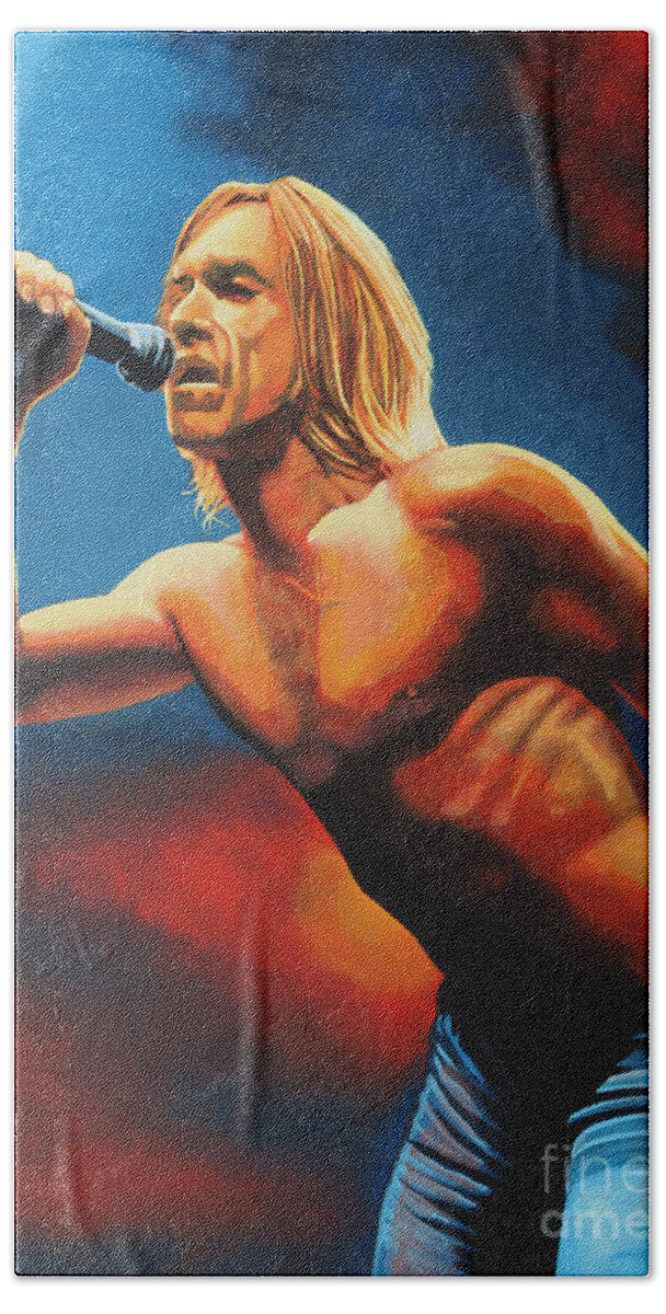 Iggy Pop Bath Towel featuring the painting Iggy Pop Painting by Paul Meijering