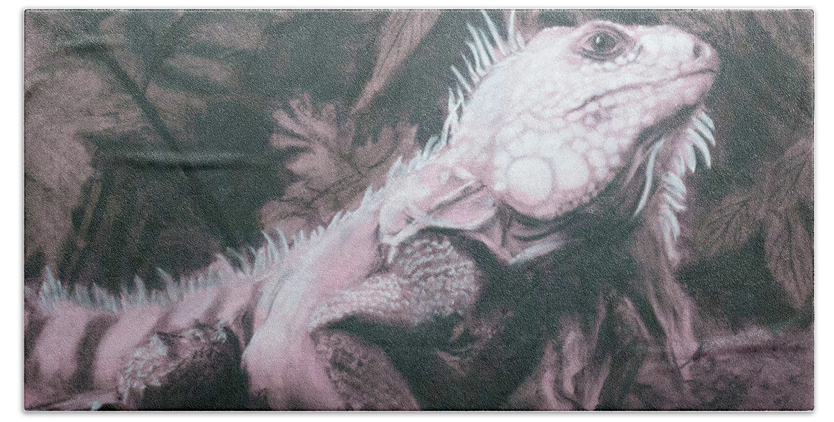 Iguana Bath Towel featuring the drawing Iguana by Jordan Henderson