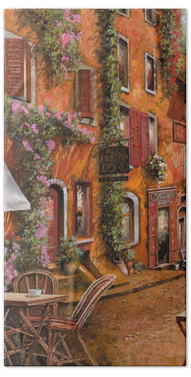 Cityscape Bath Sheet featuring the painting Il Bar Sulla Discesa by Guido Borelli