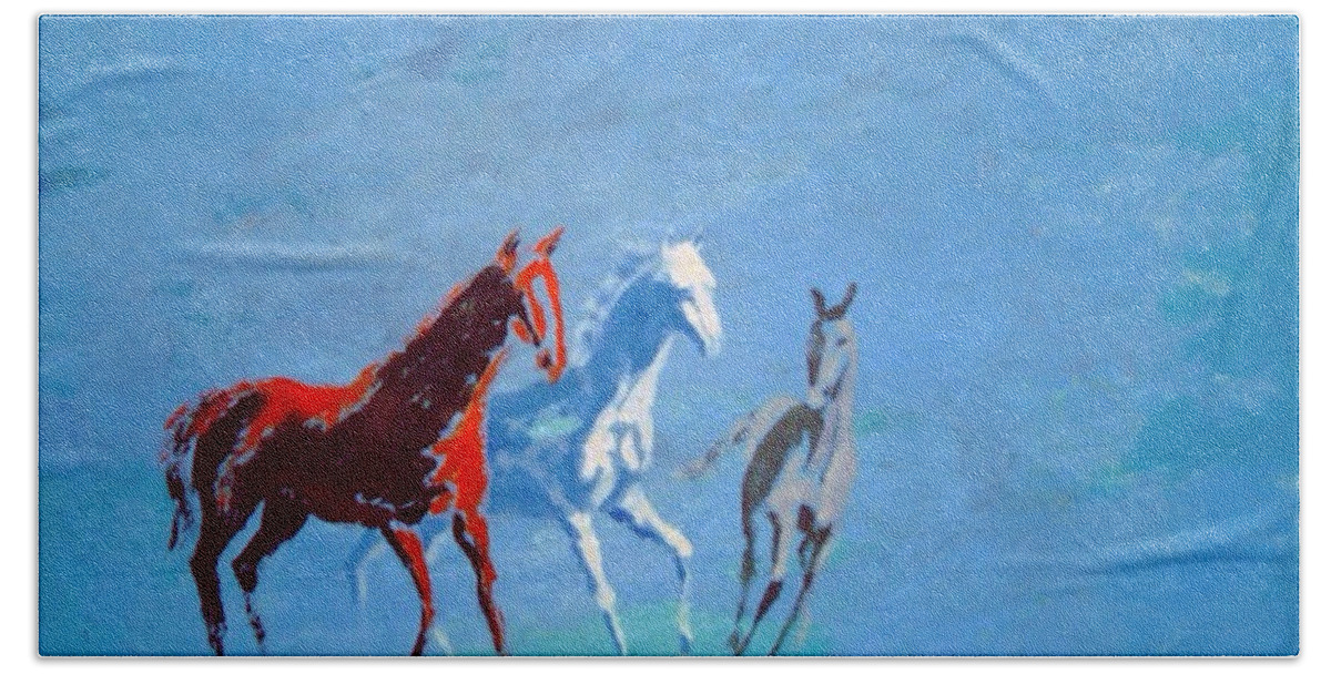 Horses Hand Towel featuring the painting Il futuro ci viene incontro by Enrico Garff
