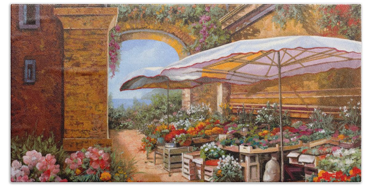 Market Hand Towel featuring the painting Il Mercato Sotto Le Arcate by Guido Borelli