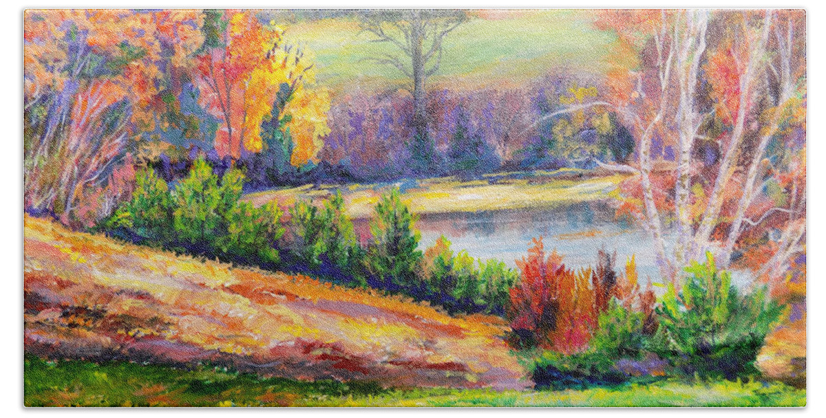 Painting Hand Towel featuring the painting Illuminating Colors Of Fall by Lee Nixon