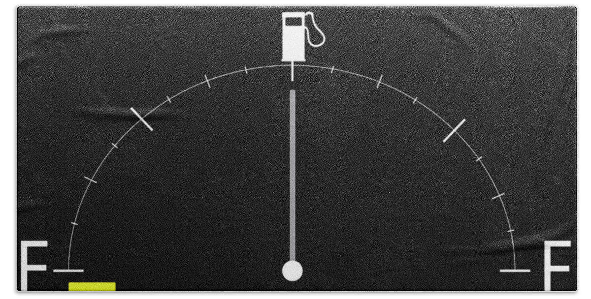 Auto Hand Towel featuring the photograph Illustrated gas gauge with half full tank by Karen Foley