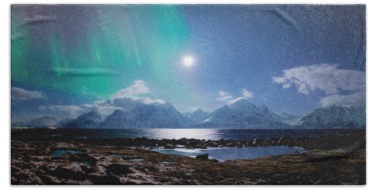Panorama Hand Towel featuring the photograph Imagine Auroras by Tor-Ivar Naess