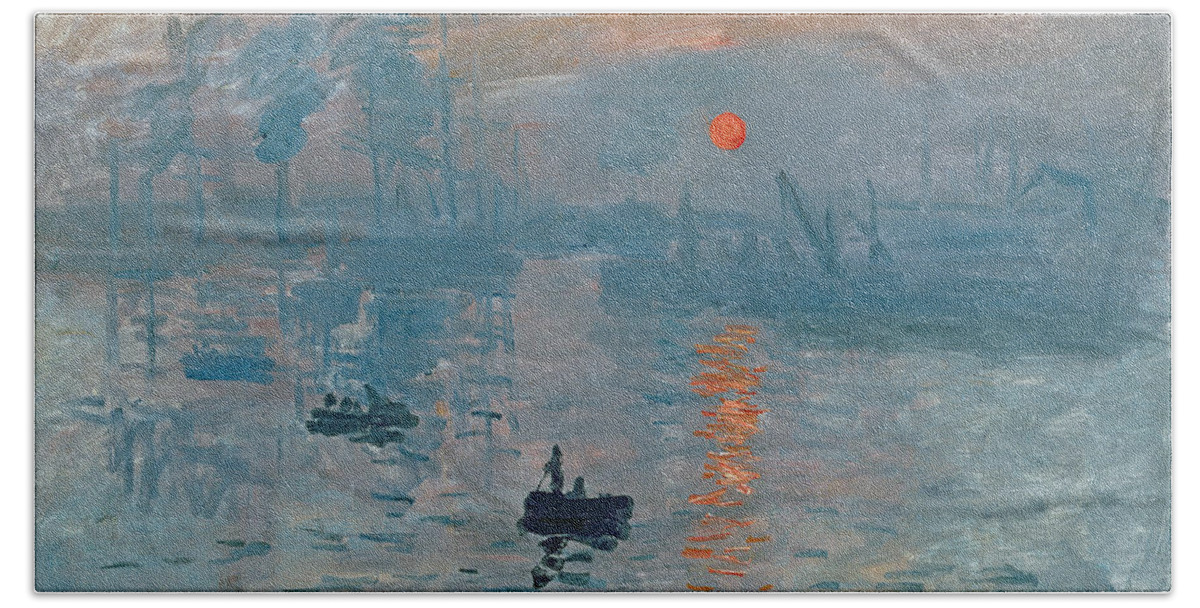 Impression Hand Towel featuring the painting Impression Sunrise by Claude Monet