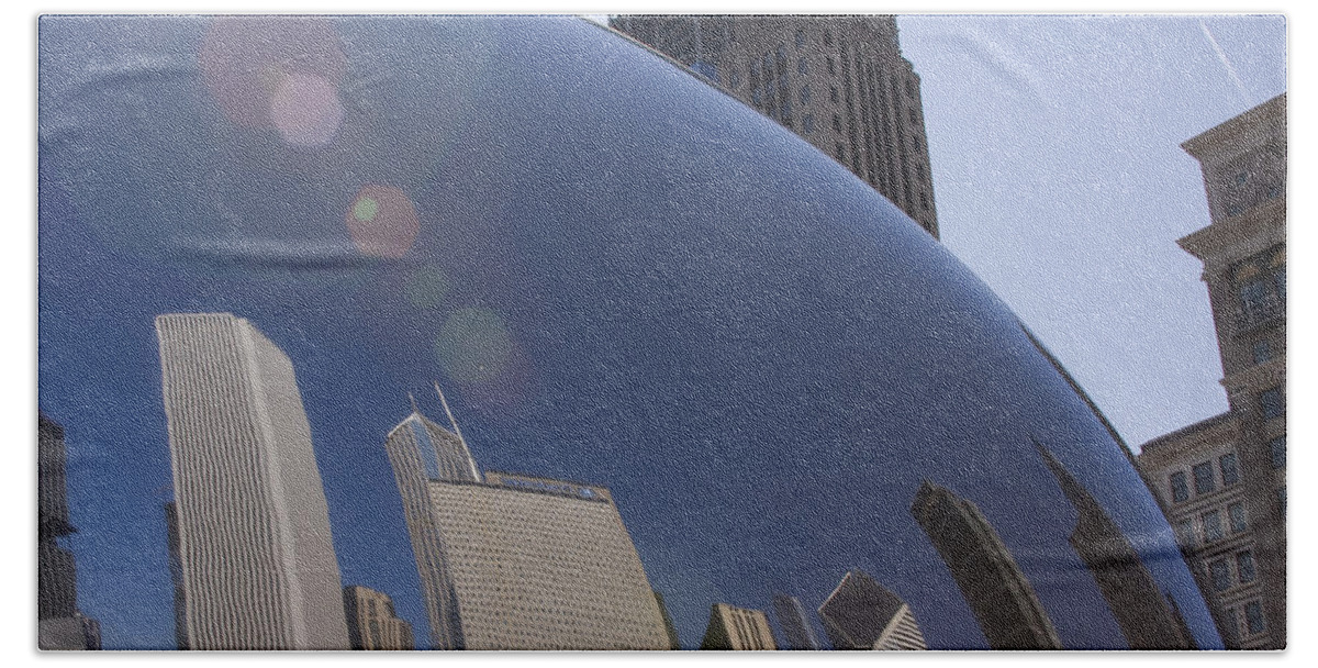 Chicago City Windy Wind Bean Park Sun Reflect Reflection Metro Urban Art Bath Towel featuring the photograph In the Bean by Andrei Shliakhau