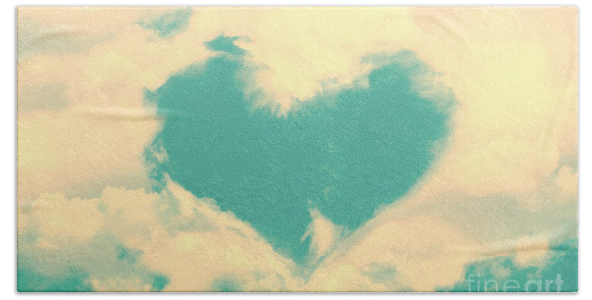 Heart Hand Towel featuring the photograph Love in the clouds by Delphimages Photo Creations