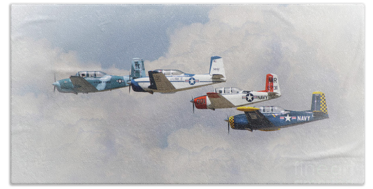 Military Aircraft Photography Bath Towel featuring the photograph In The Clouds by Jerry Cowart