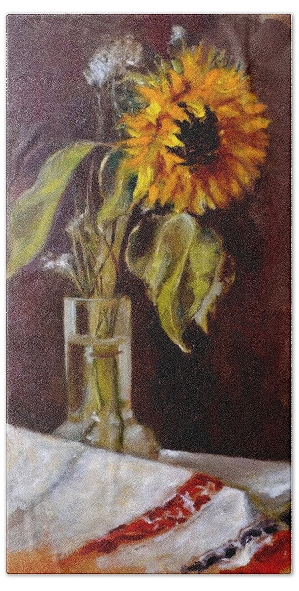 Sunflower Hand Towel featuring the painting In the morning light by Karina Plachetka