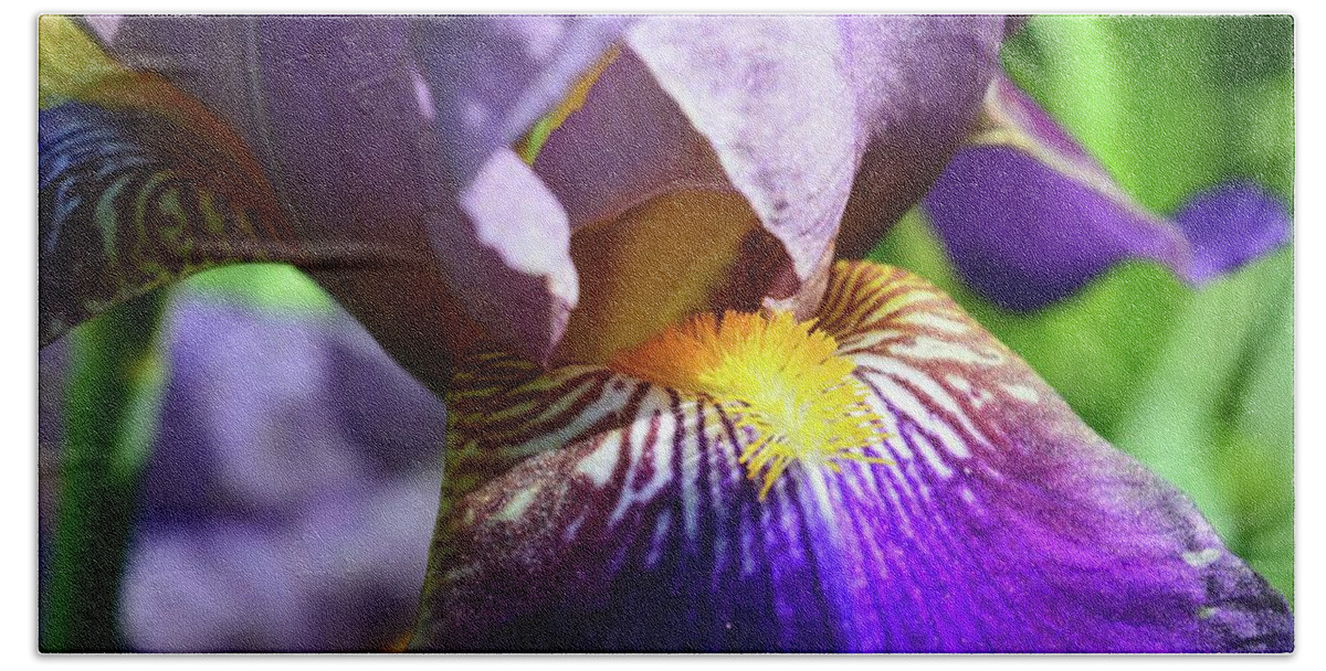 Abstract Bath Towel featuring the photograph In The Purple Iris by Lyle Crump