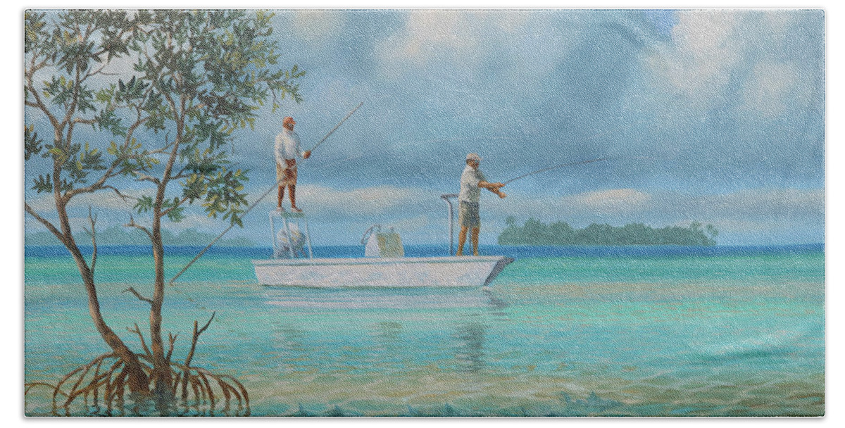 Bahamas Hand Towel featuring the painting In the Shadows by Guy Crittenden