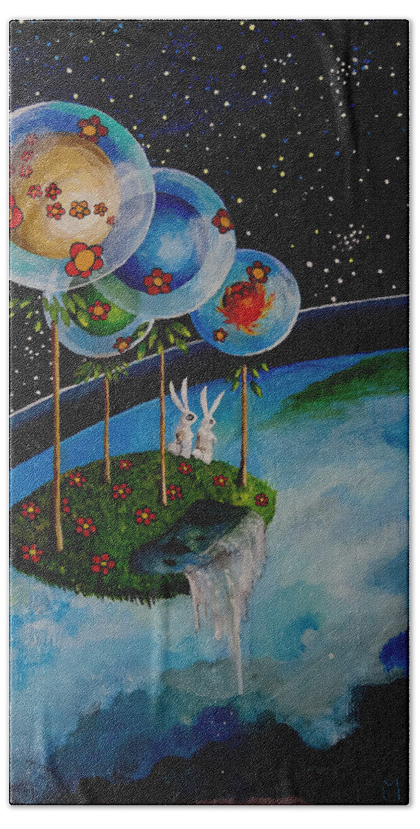 Space Bath Towel featuring the painting In The Sky There is No East or West by Mindy Huntress