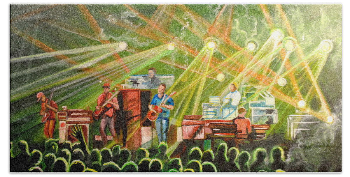 Umphrey's Mcgee Hand Towel featuring the painting In with the Um Crowd by Patricia Arroyo