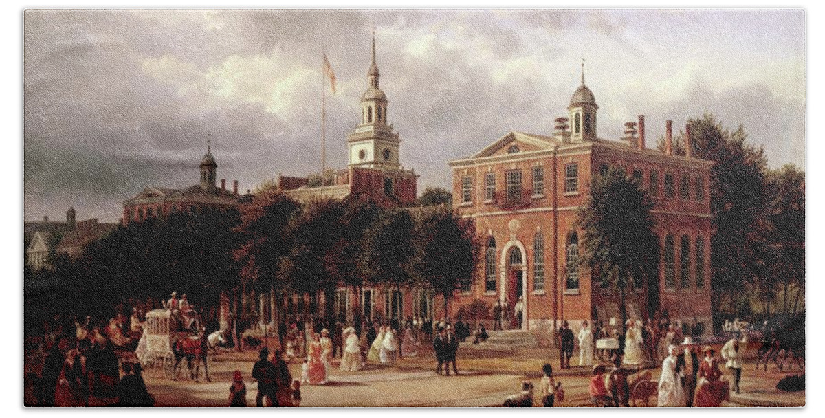 Independence Hand Towel featuring the painting Independence Hall by Ferdinand Richardt