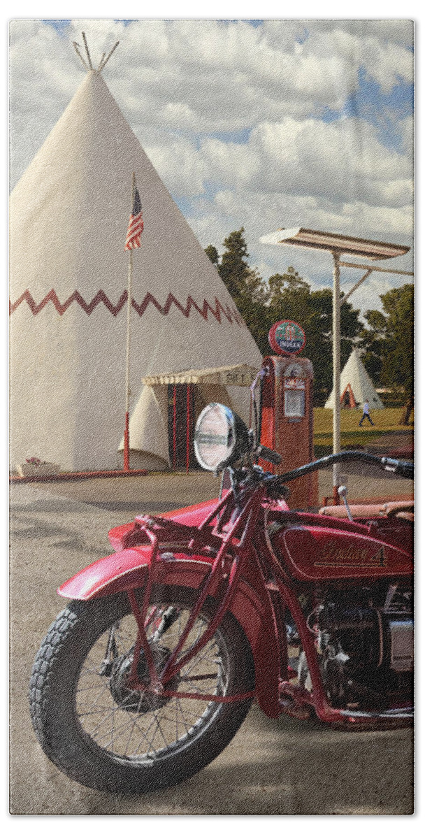Indian Motorcycle Bath Towel featuring the photograph Indian 4 Motorcycle with sidecar by Mike McGlothlen