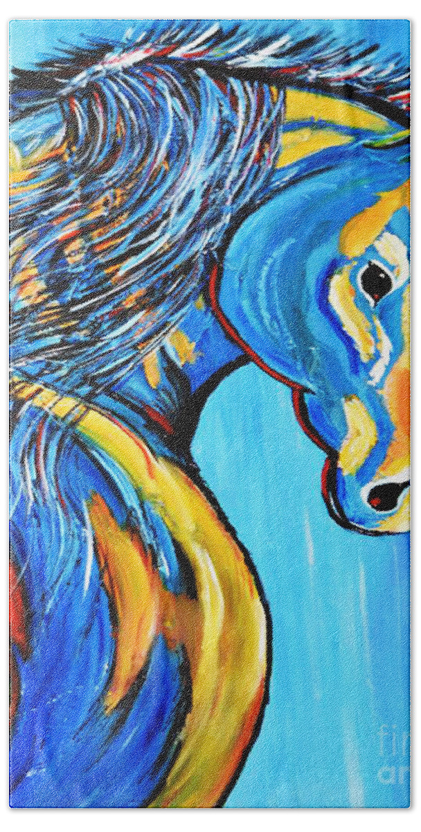 Horse Hand Towel featuring the painting Indian Blue Horse by Kathleen Artist PRO