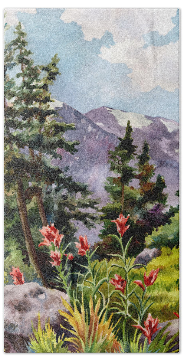 Colorado Art Bath Sheet featuring the painting Indian Paintbrush by Anne Gifford