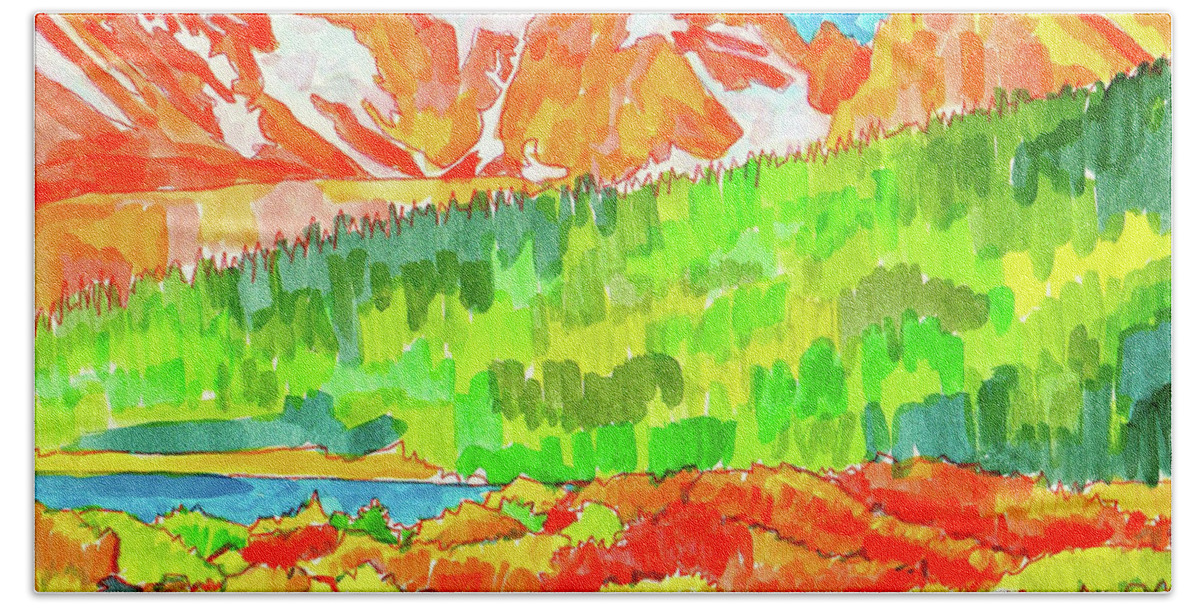 Art Bath Towel featuring the painting Indian Peaks Wilderness by Dan Miller