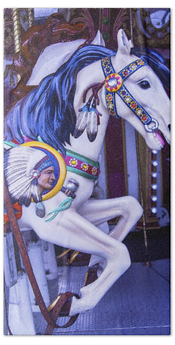 Wild Carrousel Horses Bath Towel featuring the photograph Indian Pony Ride by Garry Gay