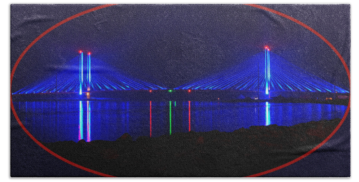 Indian River Bridge Hand Towel featuring the photograph Indian River Inlet Bridge After Dark by Bill Swartwout