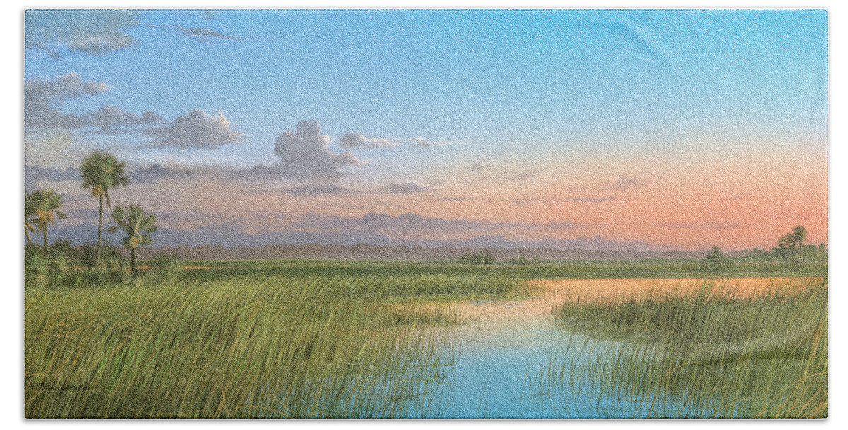 Florida Marsh Hand Towel featuring the painting Indian River by Mike Brown