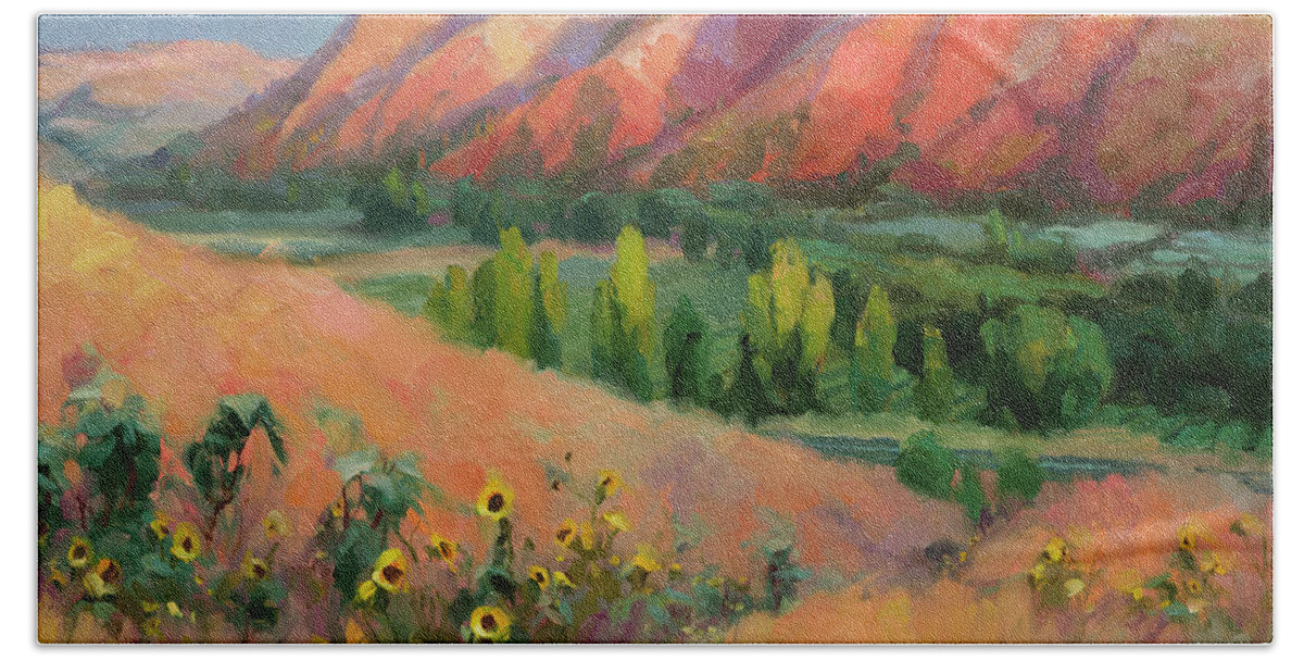 Landscape Bath Towel featuring the painting Indian Hill by Steve Henderson
