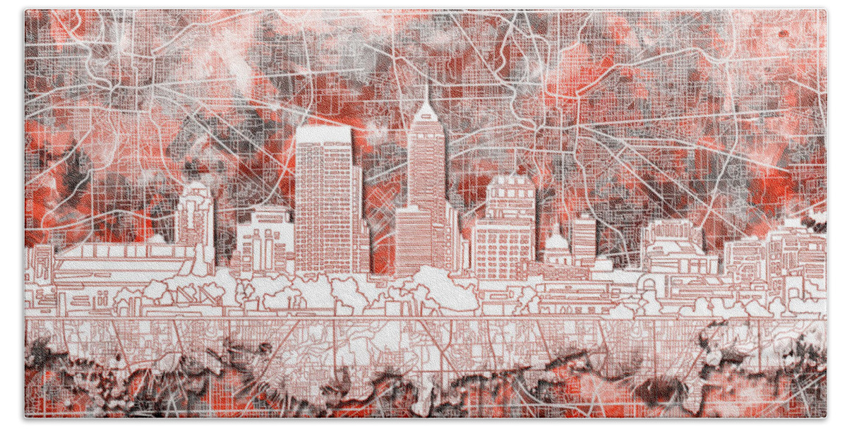 Indianapolis Bath Towel featuring the painting Indianapolis Skyline Watercolor 10 by Bekim M