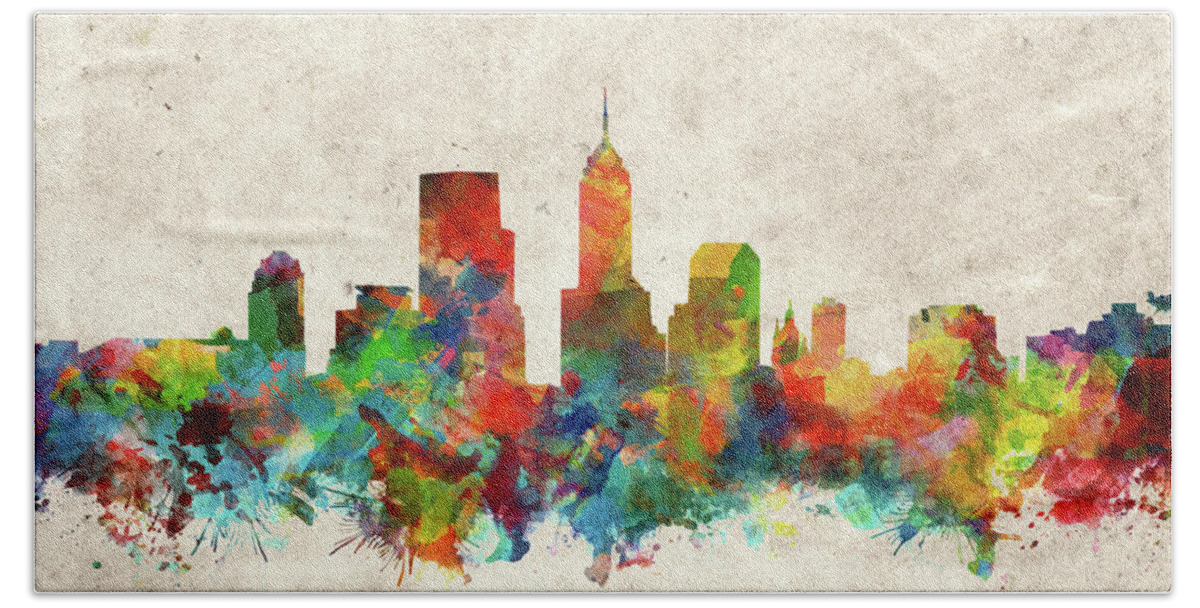 Indianapolis Hand Towel featuring the painting Indianapolis Skyline Watercolor 2 by Bekim M