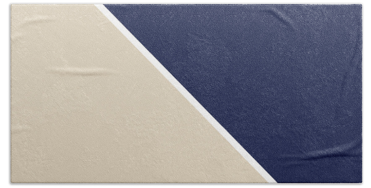 Blue Hand Towel featuring the digital art Indigo and Sand Geometric by Linda Woods