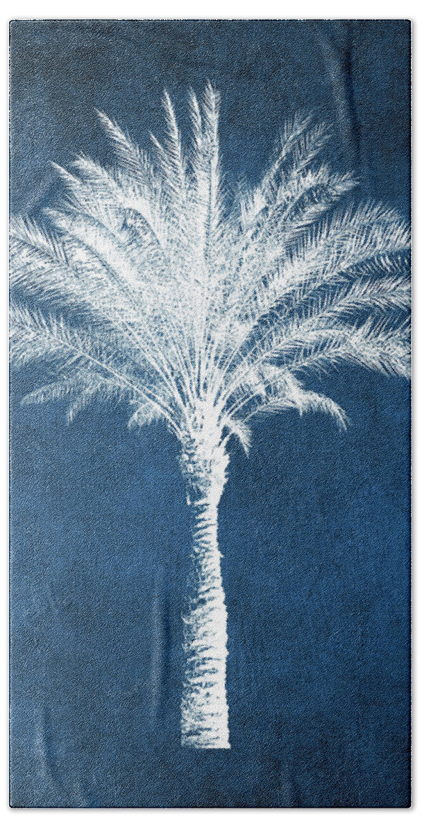 Palm Tree Hand Towel featuring the mixed media Indigo and White Palm Tree- Art by Linda Woods by Linda Woods