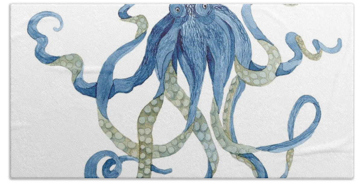 Indigo Hand Towel featuring the painting Indigo Ocean Blue Octopus by Audrey Jeanne Roberts