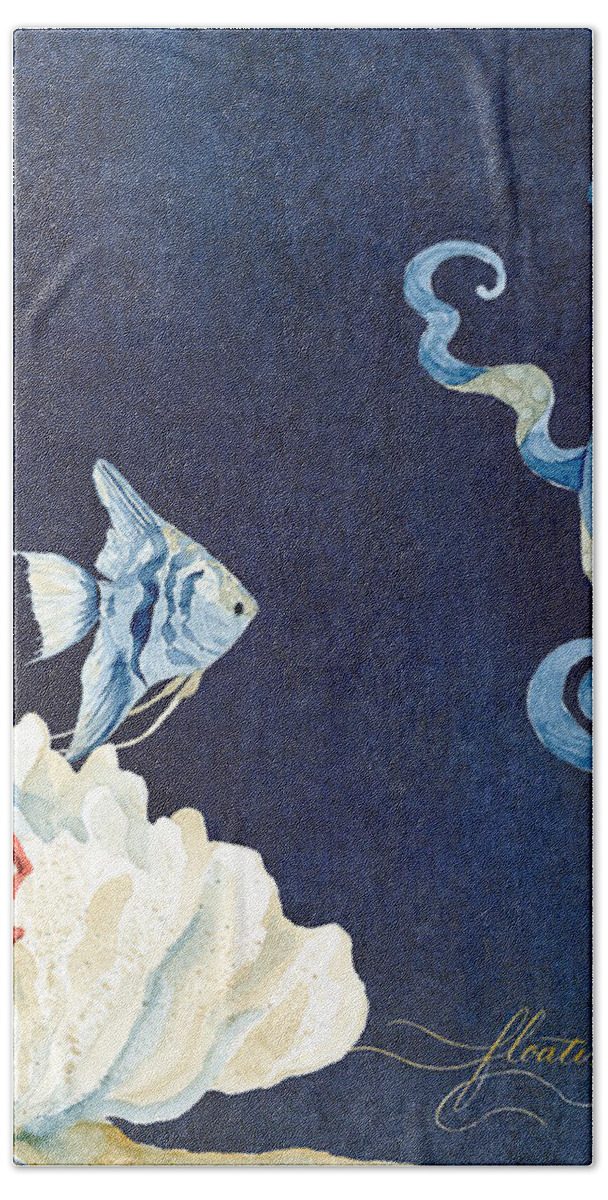 Octopus Hand Towel featuring the painting Indigo Ocean - Floating Octopus by Audrey Jeanne Roberts