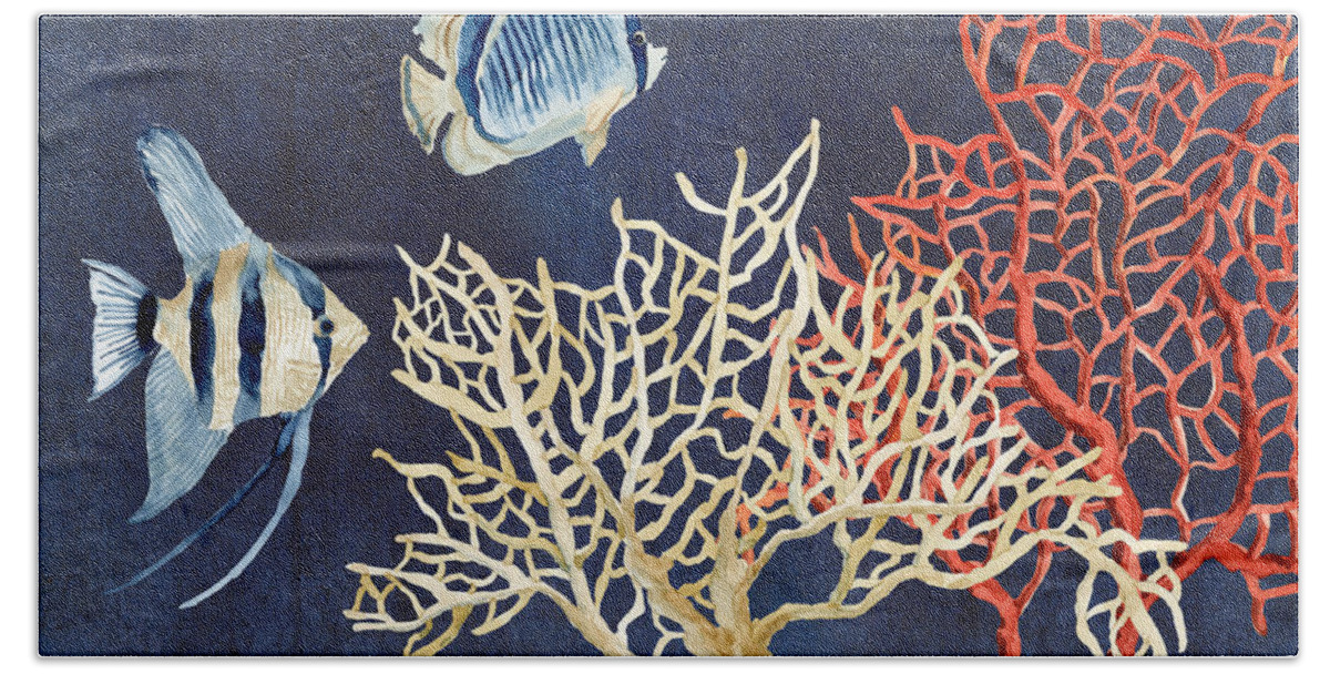 Red Fan Coral Bath Towel featuring the painting Indigo Ocean - Silence of the Deep by Audrey Jeanne Roberts