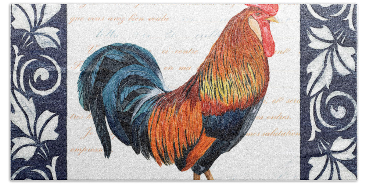 Rooster Bath Sheet featuring the painting Indigo Rooster 1 by Debbie DeWitt