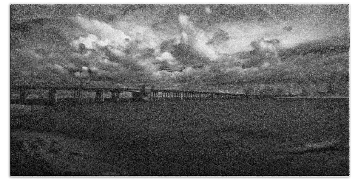 Infrared Bath Towel featuring the photograph Infrared Longboat Pass Bridge by Rolf Bertram